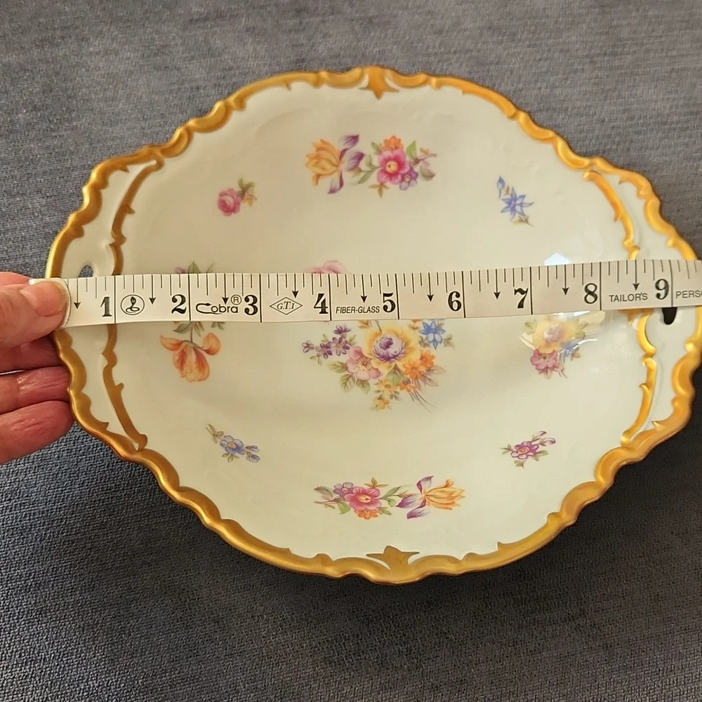 Vintage German Reichenbach Scalloped Gold Rim Floral Fruit Bowl